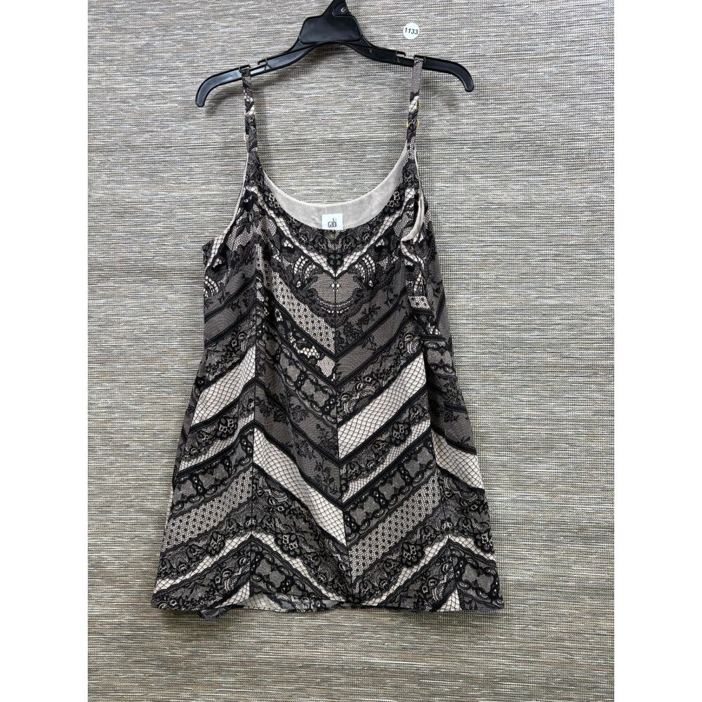 CAbi Monaco Cami Chevron Lace Print Tank Top Womens Size L Black Nude Boho